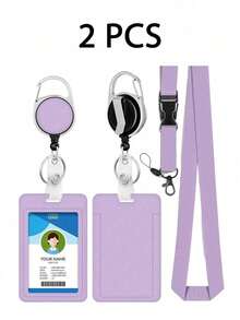 4/2/1 pieza Portador de tarjeta morado/rosa con cordón, clip retráctil, estuche para tarjeta de identificación de estudiante, titular de credencial de graduación/trabajo, tarjeta de empleado, portador de tarjeta de autobús - Multicolor - Ver 10