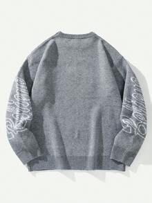 Manfinity Hypemode Suéter de cuello redondo de manga larga con estampado de letras de moda casual para hombre, otoño/invierno - Gris Oscuro - Ver 2