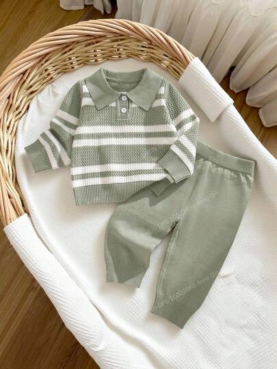 Souflis Souflis Baby Boys Casual Striped Knit Polo Collar Half-Zip Sweater And Knit Pants 2-Piece Set, Suitable For Travel, Vacation, Home, Daycare, Autumn/Winter, Christmas, Back To School, Party, Versatile Winter Christmas Halloween Toddler Cardigan Sweater Autumn Fall Jumpers Sweaters Tops Dress Dresses Christmas Jumper Cozy Pixies Prepcrw Christmas Outfit Halloween  New Born Toddler  Fall Winter Dress Halloween  Romper Stuff Halloween Jumper Jumper Cardigans Shirts White Cardigan Clean Downtown Off The Shoulder Sweater Outfit Sets Pink Sweater Jacket Cute Fall Outfits Outfits Top Maija Christmas Dress  Toddler Fall Dark Purple Skirt Christmas Sweater  Fall Sweaters Unisex White Sweater Vest Skirt Sets