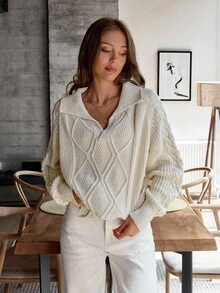 EURMUSE Suéter de cuello de polo de punto grueso - Albaricoque - Ver 4