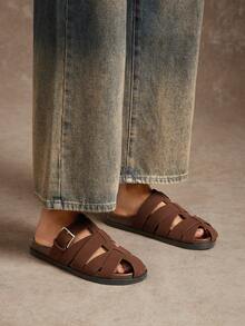 SHUZIA Giày lười đế bằng dệt phong cách La Mã cổ điển dành cho nữ - Màu nâu Sô-cô-la - Xem 4