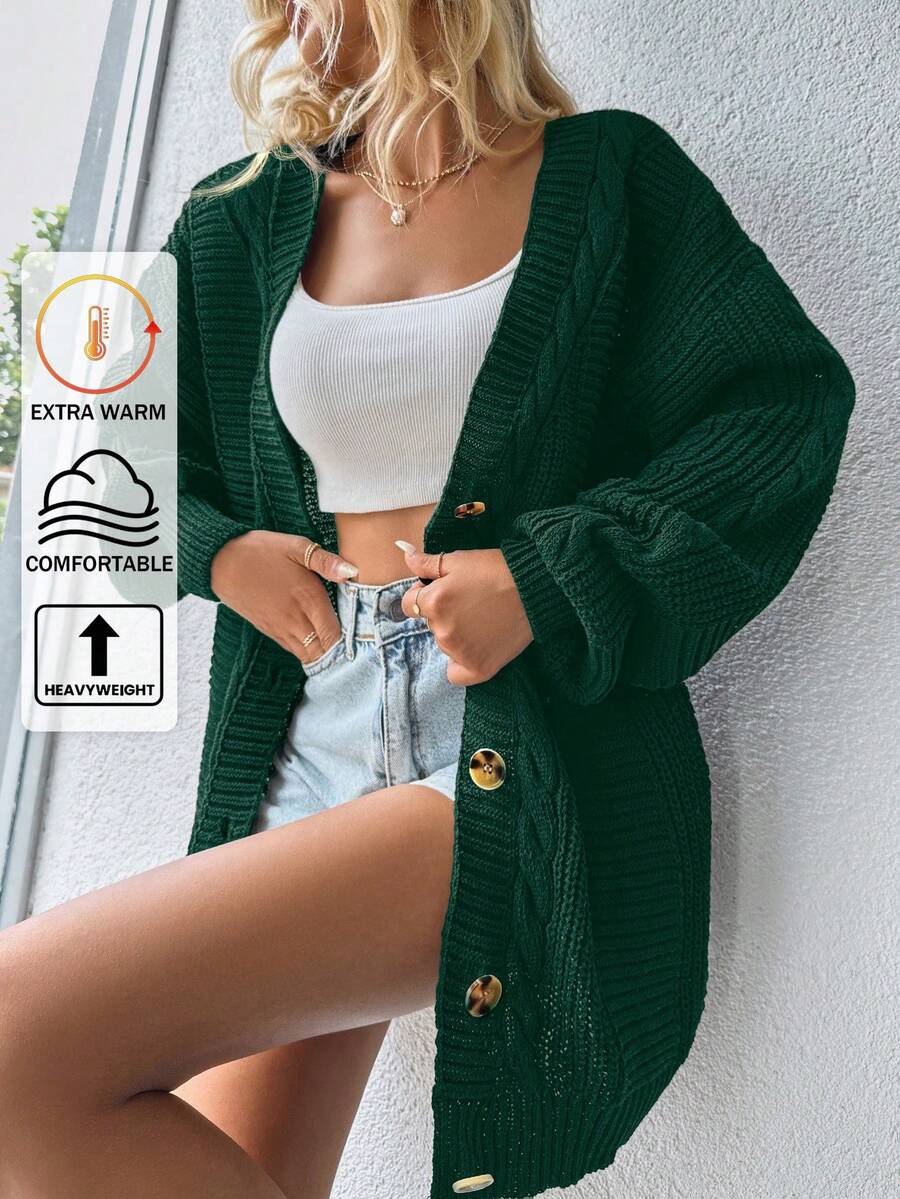 EURMUSE Women Solid Color Long Sleeve Button Front Casual Blouse - Dark Green - View 1