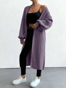EURMUSE Women Casual Solid Color Long Cardigan, Autumn/Winter,Petite Cardigans,Cardigans - Lilac Purple - View 6