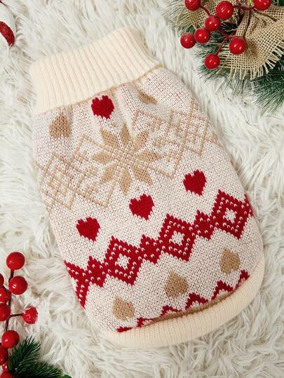 PETSIN 1pc Pet Christmas Sweater Cat And Dog Universal Apricot Geometric Fel Island Pattern Jacquard Fashion Classic Elastic Comfortable Warm Dog Sweater