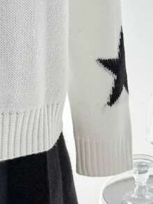 1. 纯色毛衣女秋冬懒人高端V领上衣斜肩百搭宽松运动字母提花针织套头衫+百搭休闲时尚百褶裙套装 - 彩色 - 查看 6