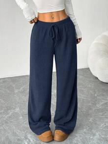 SHEIN EZwear 女式纯色简约日常新款罗纹打底裤 - 藏蓝色 - 查看 5