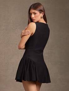 L'Amorae 女式弹力低腰连衣裙（配同款头巾） - 黑色 - 查看 4