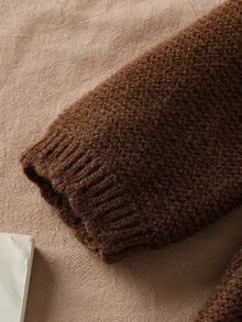 SHEIN Vintaside Kids فستان كنزة صوفية طويل الأكمام بياقة دائرية لون أحادي للبنات، متعدد الاستخدامات وكاجوال - بني - مشاهدة 3