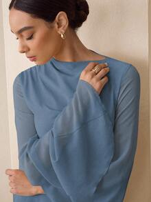 Graceveil 优雅雪纺柔和色彩教师连衣裙，适合秋季返校 - 霧霾藍 - 查看 7
