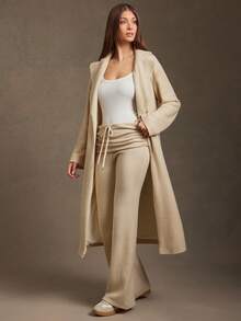 L'Amorae Women's Solid Color Lapel Long Sleeve Regular Jacket, Elegant For Autumn/Winter - Apricot - View 2