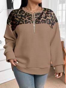 SHEIN LUNE 复古豹纹休闲宽松卫衣卫衣，适合秋冬 - 彩色 - 查看 1