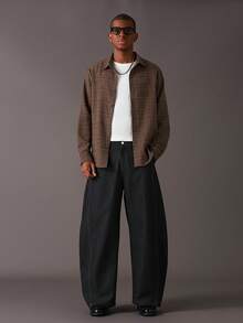 STYNVO 男士休闲格子长袖衬衫，秋季 - 棕色 - 查看 3