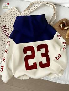Attitoon 休闲复古风街头运动风蓝红撞色复古英文数字23印花卫衣，适合秋冬季节，风格包括复古、性感、可爱、Y2K、椰子女孩、波西米亚、嬉皮风、音乐节等，是女士秋季服装的理想之选。 - 彩色 - 查看 2