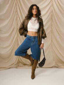 Aralina Women's Fashionable Sheer Lace Cropped Long Sleeve T-Shirt, Autumn