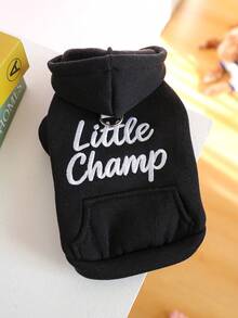 PETSIN 1pc Pet Clothing, Cat And Dog Universal Clothes, Black Hooded Jacket With Embroidered Letters In Spring And Autumn, Casual Wear - 黑色 - 查看 5