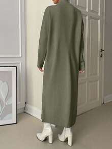 EURMUSE Elegantes Oversize-Maxi-Pulloverkleid mit Rollkragen und Knopf, Drop-Shoulder