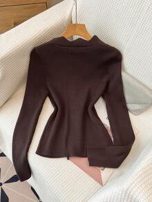 Islaluna Women's Asymmetrical Solid Color Fitted Knit Cardigan, Autumn/Winter