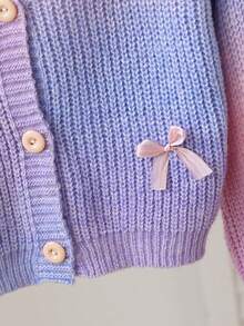 SHEIN Playful Pals 少女彩虹渐变蝴蝶结装饰开衫 - 中紫紅色 - 查看 4