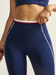 VARSIVA Legginsy damskie, damskie, w paski, casualowe, fitness, granatowe, do ćwiczeń, jogi, aktywne, do ćwiczeń