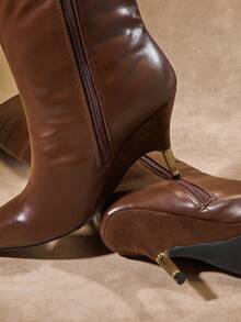 SHUZIA Damen klassische minimalistische sexy Spitze Metall Stilettoabsatz Overknee Stiefel - Schokoladenbraun - Übersicht 7