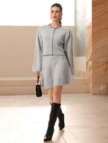 Modelyn 2pcs Women's Elegant Polka Dot Mesh Sweater Set