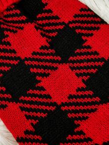 PETSIN 1 件宠物圣诞毛衣猫狗通用红黑格纹提花时尚经典弹力舒适高领保暖狗毛衣 - 彩色 - 查看 6