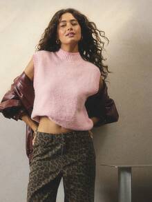 Aralina 女士休闲秋冬无袖针织背心套头衫，非常适合外出穿着 - 米色 - 查看 7