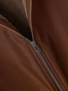 SHEIN Unity Áo khoác giữ nhiệt lót lông ấm áp cỡ lớn dành cho nữ, mùa thu/đông - màu nâu - Xem 5