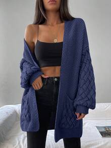 EURMUSE Dual Pocket Drop Shoulder Cardigan - Blue - View 3