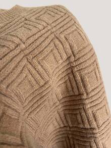 Xyvia Jersey de cuello alto con mangas farol y textura para mujer - Caqui - Ver 6