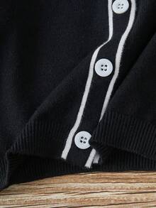 SHEIN Playful Pals Young Girl Casual And Cute Black Knitted Long-Sleeved Cardigan With Pearl Contrast Color And A Ruffled Knitted Short Skirt. Soft And Comfortable, Suitable For Daily Occasions, Outdoor Scenes, Travel Scenes, Vacation Scenes, Home Scenes, Nursery Scenes, And Children Playing - Black - View 13