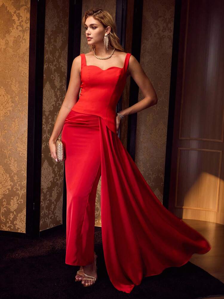 MOTF Soiréza 비대칭 밑단 & 백 슬릿 & 사이드 플로잉 리본 파티 가운 칵테일 드레스가 있는 슬리브리스 스위트하트 넥 – 더 시원한 계절의 공식 파티 & 결혼식을 위한 몸에 꼭 맞는 실루엣