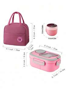 3pcs Lunch Box Set, Including Lunch Box, Insulated Bag, Breakfast Cup, Suitable For Work, School, And Outdoor Transportation, Lunch Box, Salad Cup, Insulated Suit. Partitioned Lunch Box, Back-To-School Season Student Supplies, Lunch Box, Lunch Bag. - Multicolor - View 5