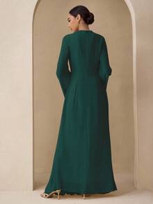 Graceveil Elegant Chiffon Pastel Color Yellow Dress, Suitable For Teachers, Back To School In Autumn - Dark Green - View 2