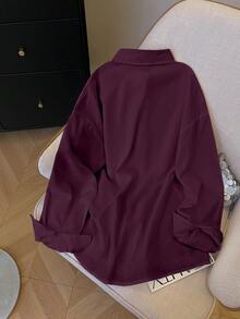 Resyla 女士休闲/办公室通勤简约纯色落肩宽松长袖衬衫，春秋季 - 紫色 - 查看 2