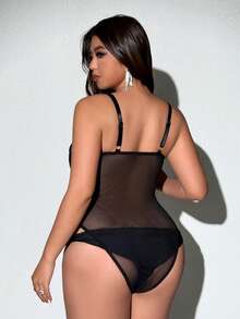 Viva Relle 大码女式黑色蕾丝性感镂空弹力休闲时尚针织衫，百搭叠穿单品，适合年轻优雅性感的穿搭，情人节必备 - 黑色 - 查看 2