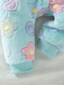 SHEIN Playful Pals 1 pieza Conjunto de invierno para bebé niña Otoño/Invierno Nuevo Mono de manga larga con apertura frontal y estampado de flores de felpa, Mono grueso y cálido - Azul - Ver 6