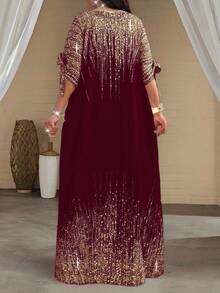 SHEIN Lady 节日连衣裙加大码白色短袖女士长袍宽松垂坠节日新娘送礼会礼服海滩女士高腰修身连衣裙 - 酒紅色 - 查看 2