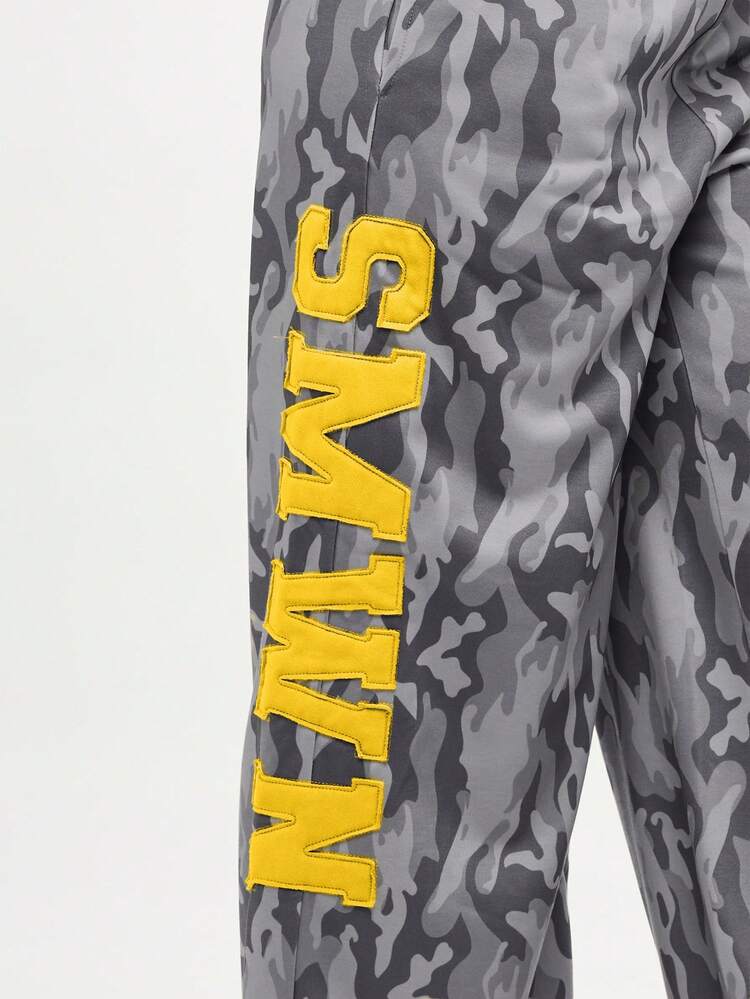 SUMWON Wide Leg Camouflage Sweatpants With Yellow Letter Print Side Design Casual Loose Fit Pants
