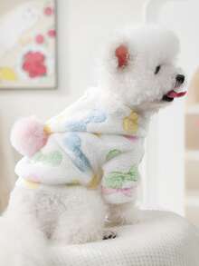 PETSIN 1pc Pet Clothing, Autumn And Winter Thick Velvet Jacket Warm Hoodie, Suitable For Cats And Dogs To Wear Clothes - 彩色 - 查看 1