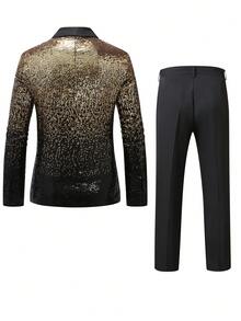 Manfinity AFTRDRK Conjunto de chaqueta y pantalones de hombre con solapa de lámina de oro de manga larga