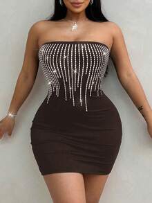 Zolique Ladies' Backless Bodycon Strapless Dress Mini Short Women Outfit