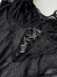 Viva Relle 大码女式黑色蕾丝性感镂空弹力休闲时尚针织衫，百搭叠穿单品，适合年轻优雅性感的穿搭，情人节必备 - 黑色 - 查看 6