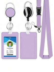 4/2/1 pieza Portador de tarjeta morado/rosa con cordón, clip retráctil, estuche para tarjeta de identificación de estudiante, titular de credencial de graduación/trabajo, tarjeta de empleado, portador de tarjeta de autobús - Multicolor - Ver 13