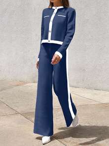 EURMUSE Women's Knitwear Cardigan & Skirt Co-Ords,Loungewear Set,Petite,Winter Clothes - Blue - View 4