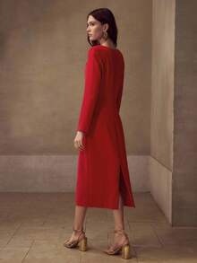 MOTF PREMIUM METAL DECOR STRUCTURAL WAIST-CINCHED MID-LENGTH DRESS - Red - View 2