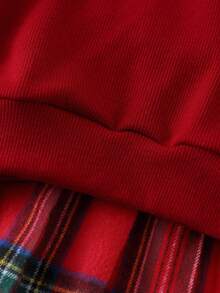 2件套幼儿女童舒适学校/派对套装，罗纹背心和格子领长袖上衣搭配百褶裙，活力四射