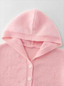 SHEIN Elladie kids 女童时尚休闲清新短款纯色连帽针织开衫，秋冬 - 粉色 - 查看 3