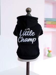 PETSIN 1pc Pet Clothing, Cat And Dog Universal Clothes, Black Hooded Jacket With Embroidered Letters In Spring And Autumn, Casual Wear - 黑色 - 查看 6