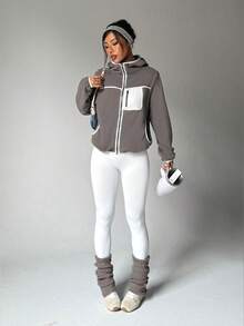 Dewbera Women's Reversible Fleece Zip-Up Hooded Winter Jacket - Multicolor - View 7